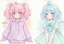 doujen moe character design with pastel colors