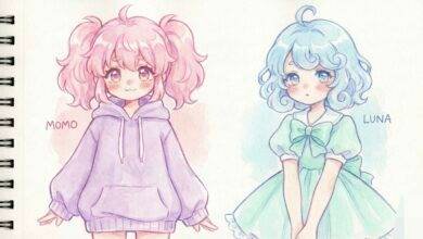 doujen moe character design with pastel colors